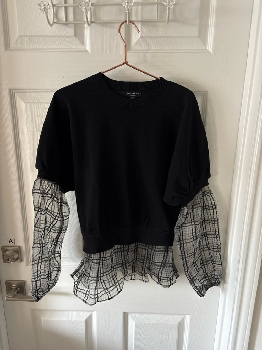 Current Air Plaid Woven Mix Sweater Top Size M - Picture 2 of 5